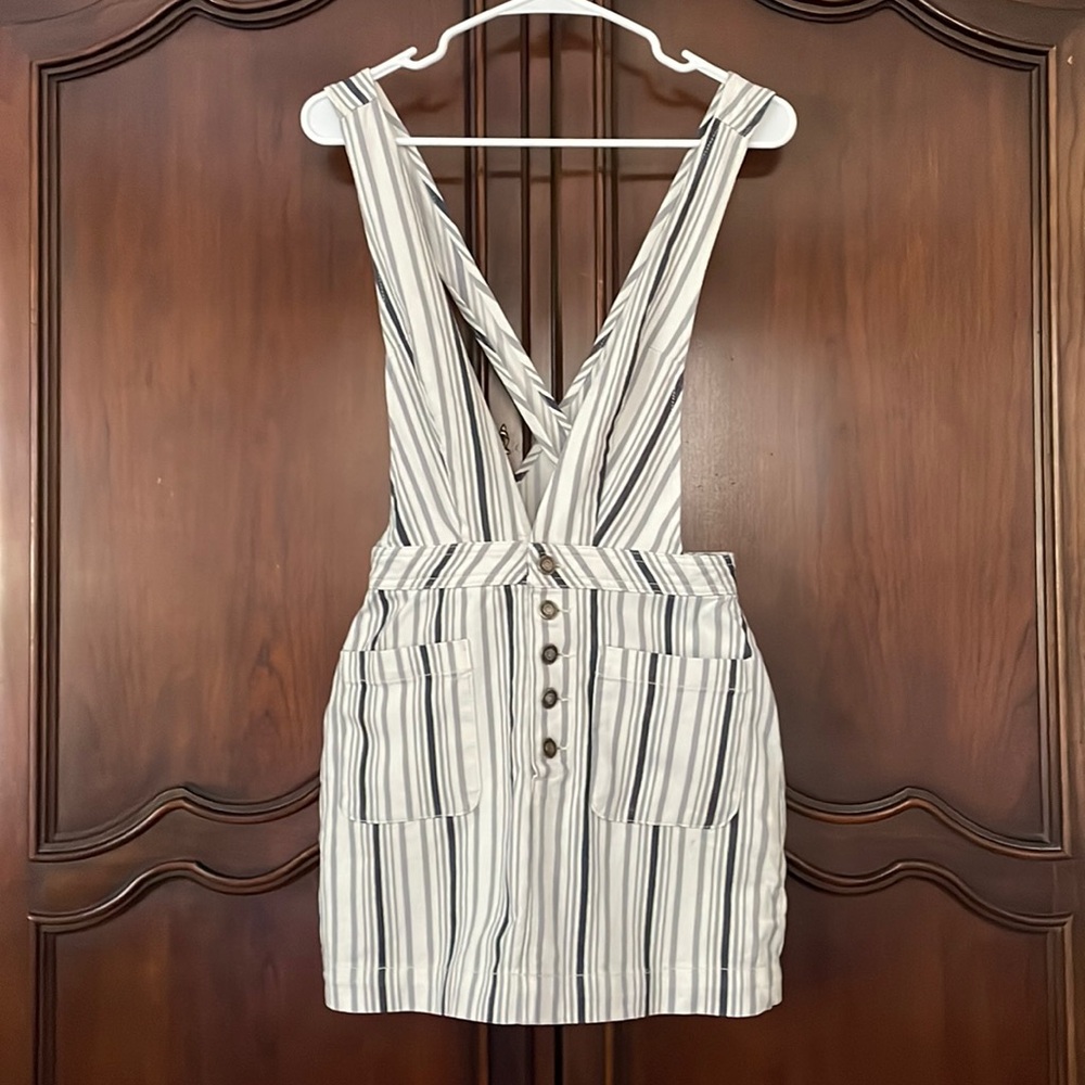 Free People Striped Overall Dress - White and Black